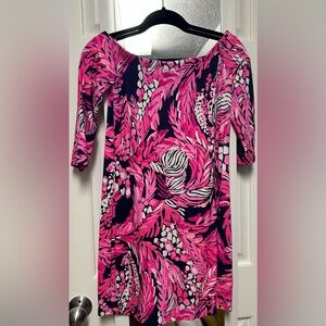 Lilly Pulitzer Laurana Vibrant Pink and Navy Long Sleeve Dress